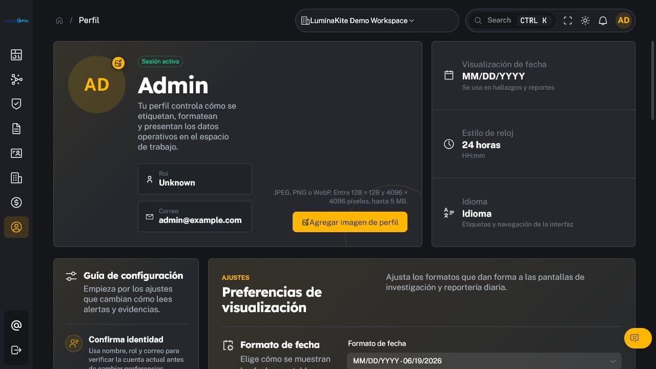Profile, security, and preferences
